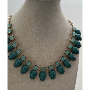 Women's Blue Water Drop Charm Beaded Gold Chain Pendant Necklace Sz 21”